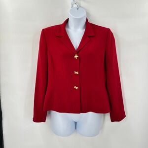 Dillards Kasper Blazer Womens 14 Red Jacket Gold Button Career Retro Holiday VTG
